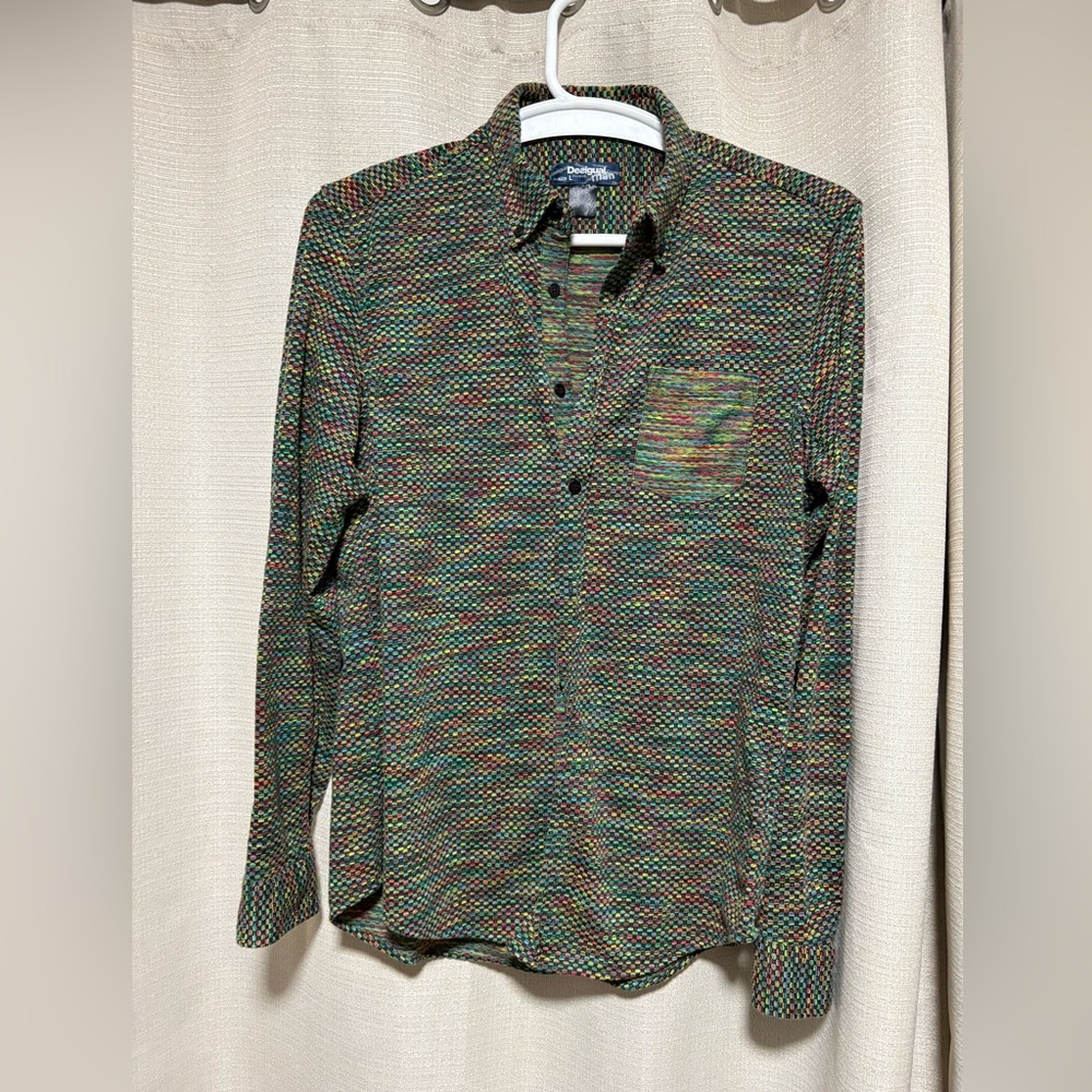 Desigual men's multicolor textured button-up casual shirt